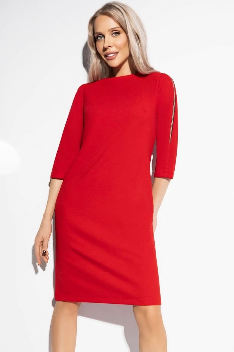 Платье красное трикотажное с декоративными молниями Charutti(фото3)