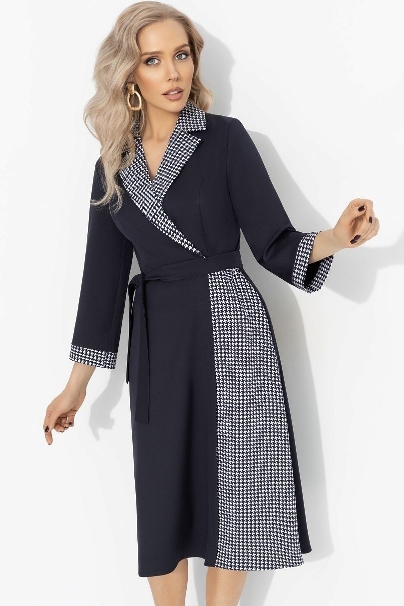 Платье тёмно-синее на запах с поясом Charutti