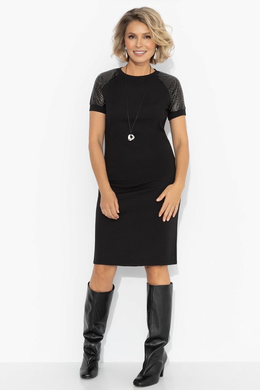 Платье чёрное с рукавами из экокожи Charutti(фото5)