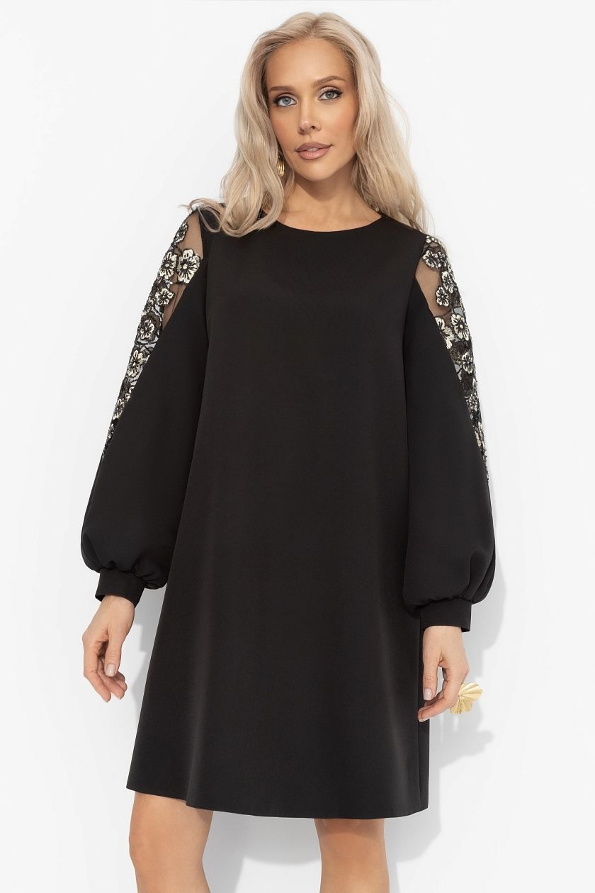 Платье чёрное нарядное с декором на рукавах Charutti(фото3)