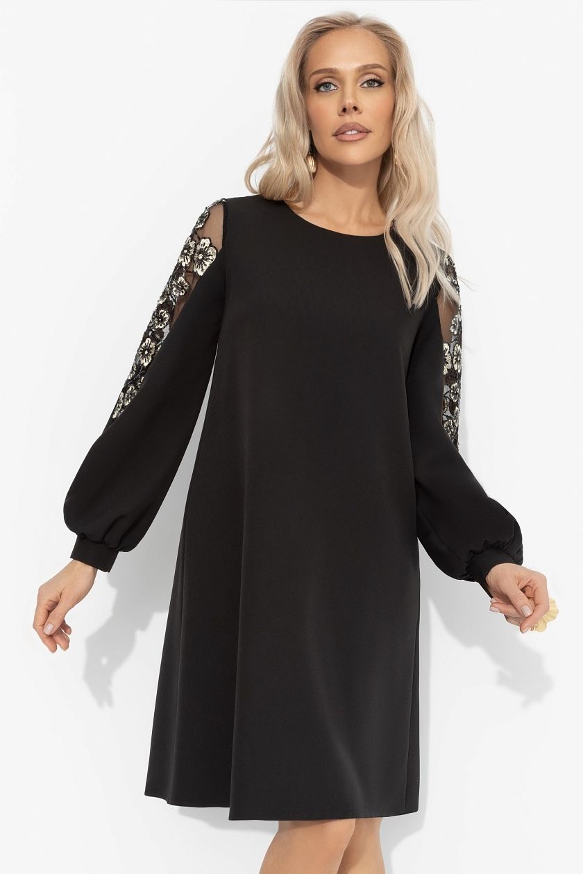 Платье чёрное нарядное с декором на рукавах Charutti