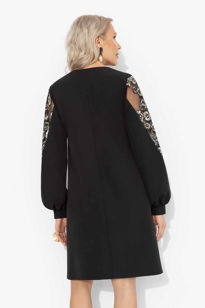 Платье чёрное нарядное с декором на рукавах Charutti(фото6)