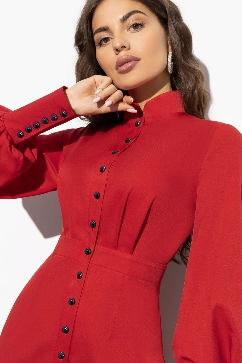 Платье-футляр красного цвета на пуговицах Charutti(фото4)