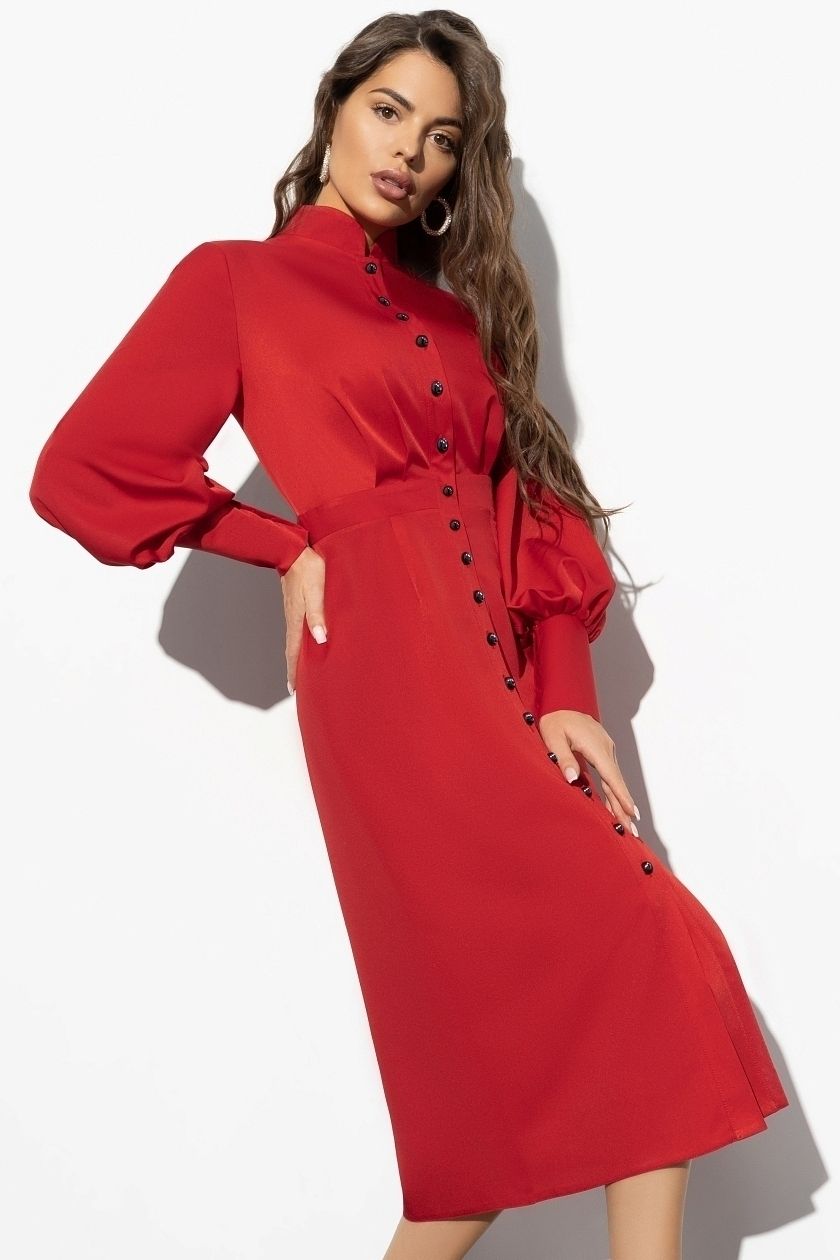 Платье-футляр красного цвета на пуговицах Charutti(фото3)