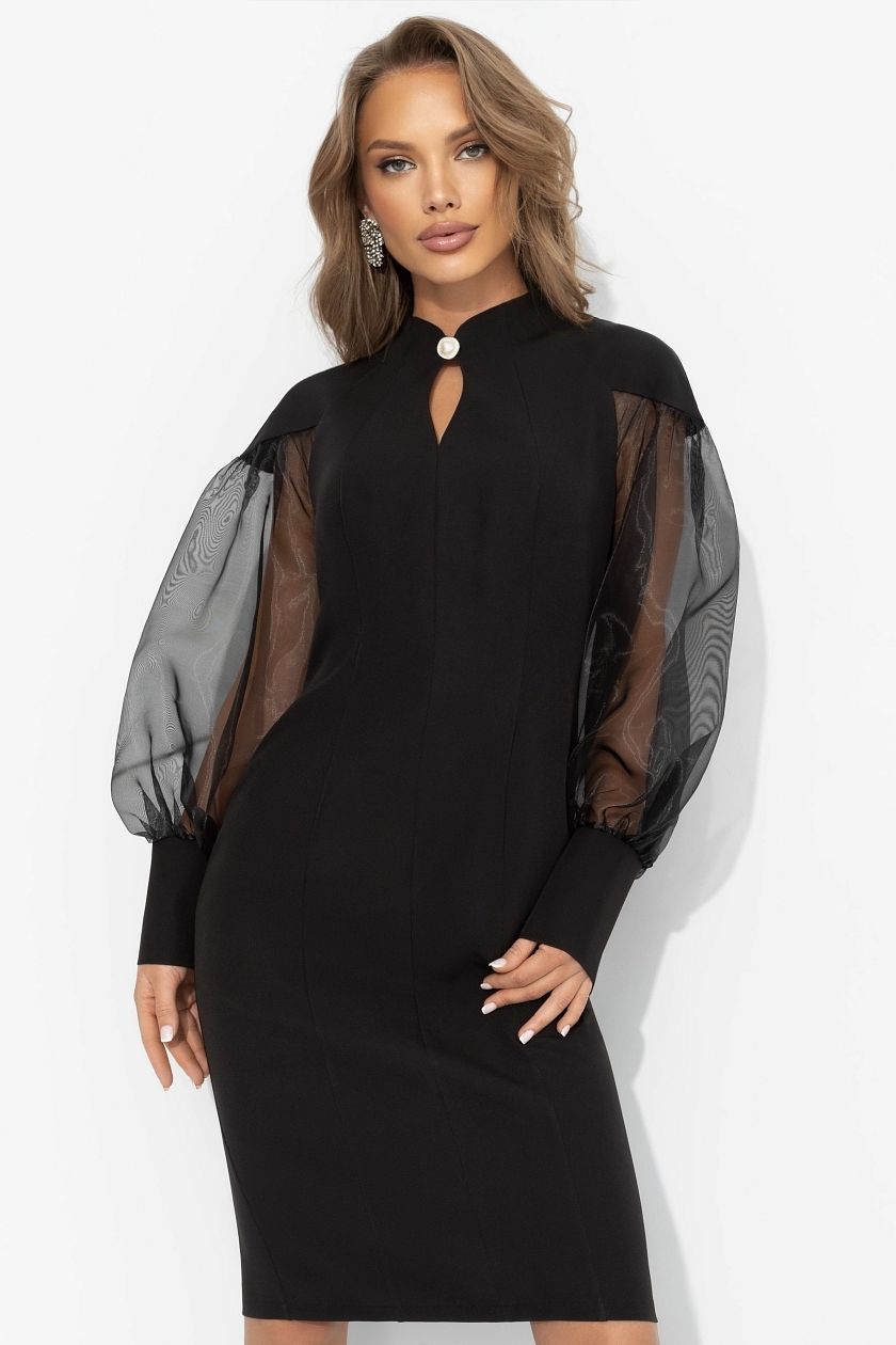 Платье-футляр чёрное с объёмными рукавами Charutti