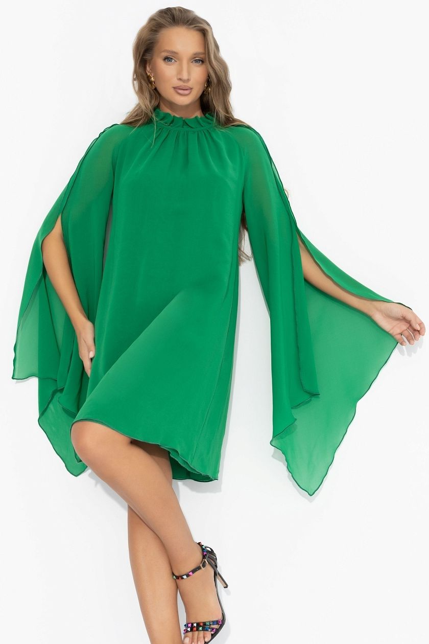 Платье зелёное шифоновое с акцентными рукавами Charutti