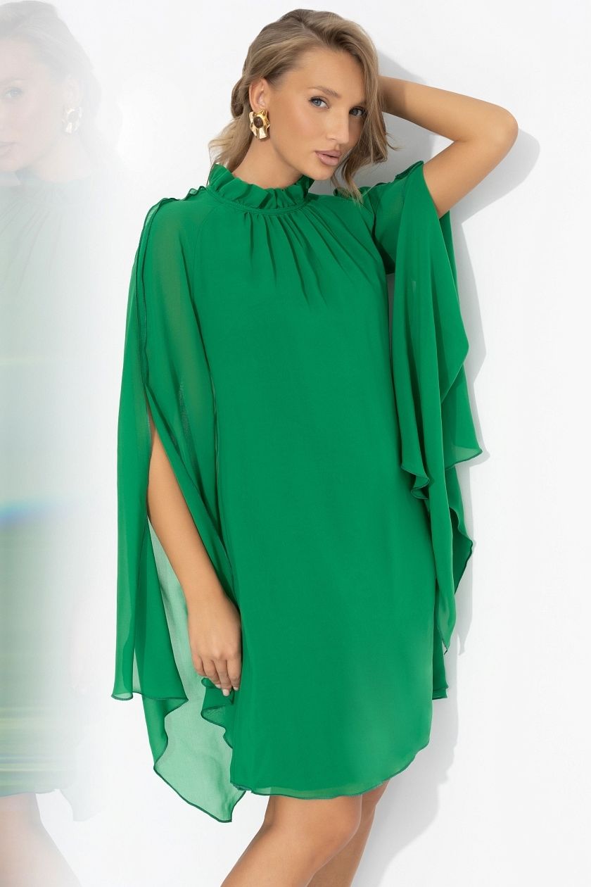 Платье зелёное шифоновое с акцентными рукавами Charutti(фото3)