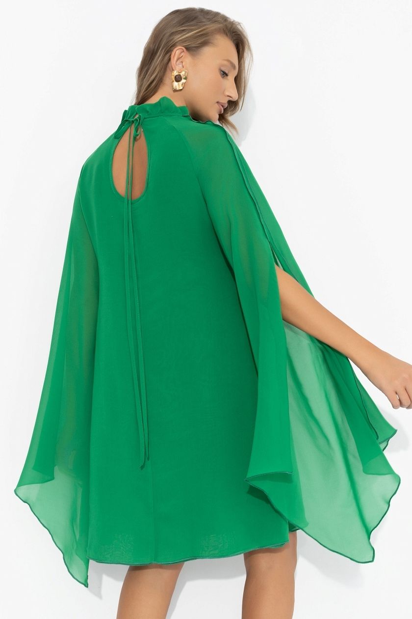 Платье зелёное шифоновое с акцентными рукавами Charutti(фото9)