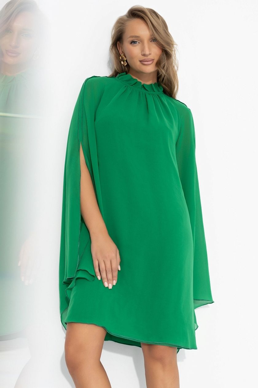 Платье зелёное шифоновое с акцентными рукавами Charutti(фото5)