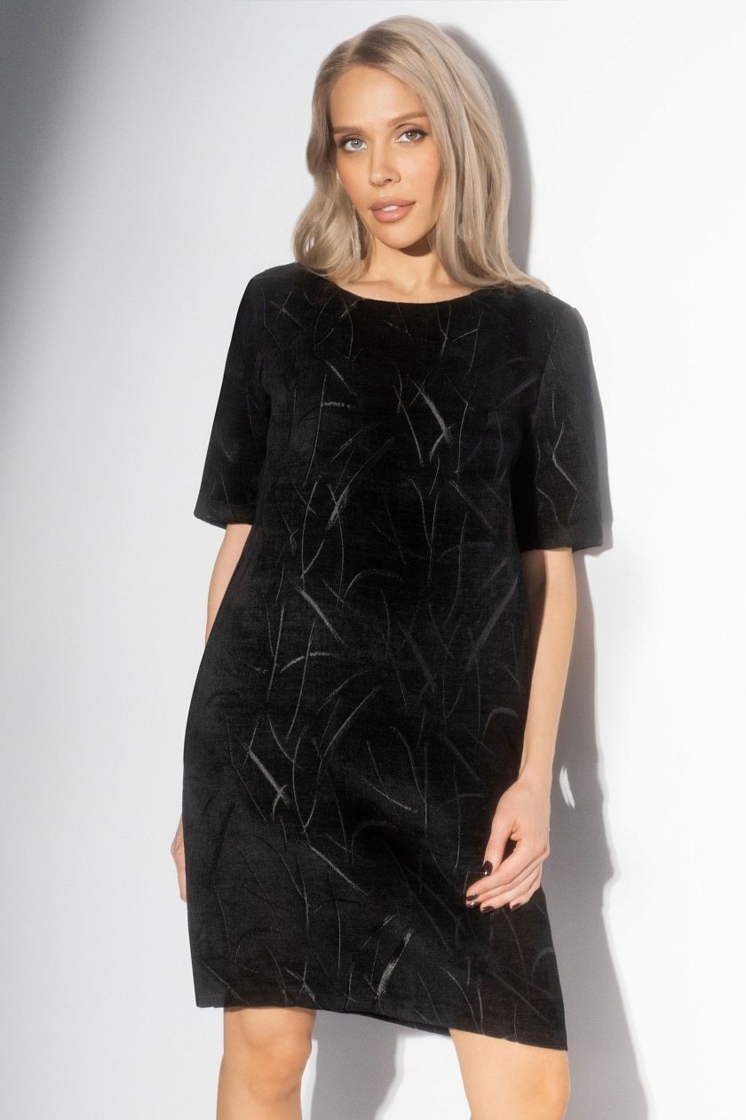 Платье чёрное из бархатистого велюра с карманами Charutti(фото8)