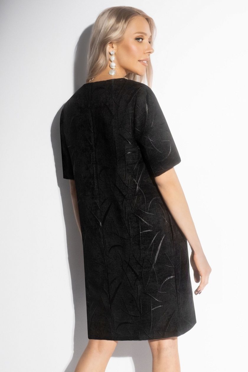 Платье чёрное из бархатистого велюра с карманами Charutti(фото6)