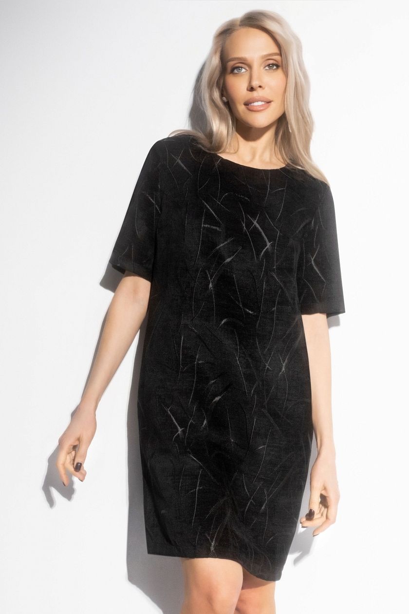 Платье чёрное из бархатистого велюра с карманами Charutti