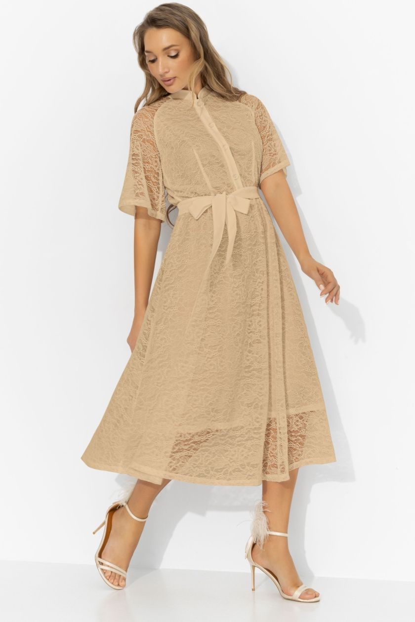 Платье бежевое из кружева на подкладе Charutti(фото2)