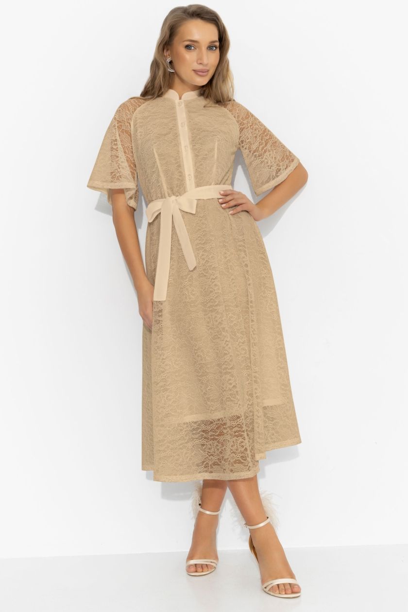 Платье бежевое из кружева на подкладе Charutti