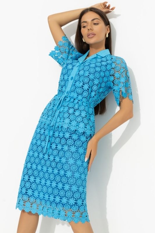 Костюм бирюзовый с юбкой из кружева на подкладе Charutti