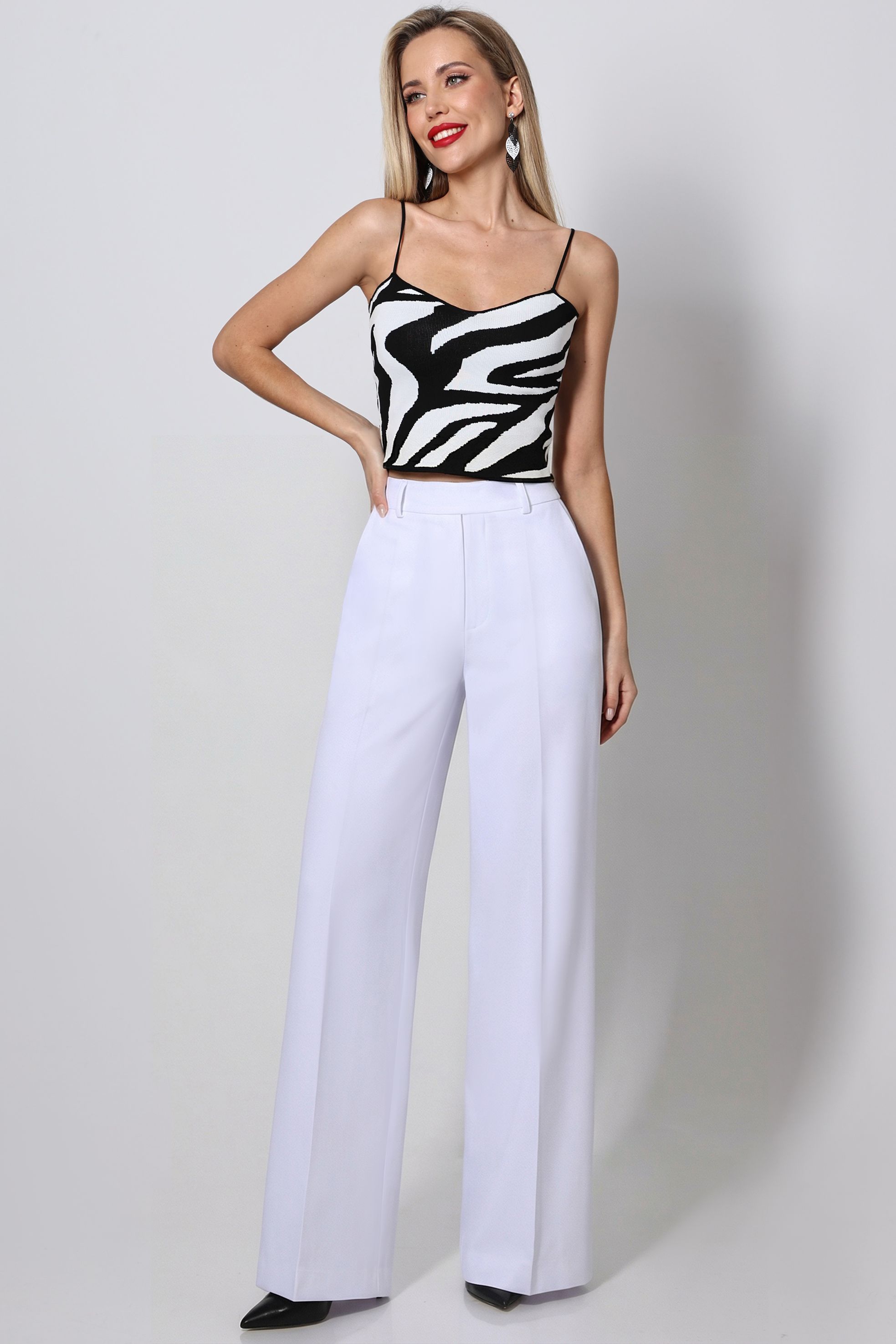 Брюки-палаццо чёрные с карманами Широкие возможности, вайт SelenaSonata