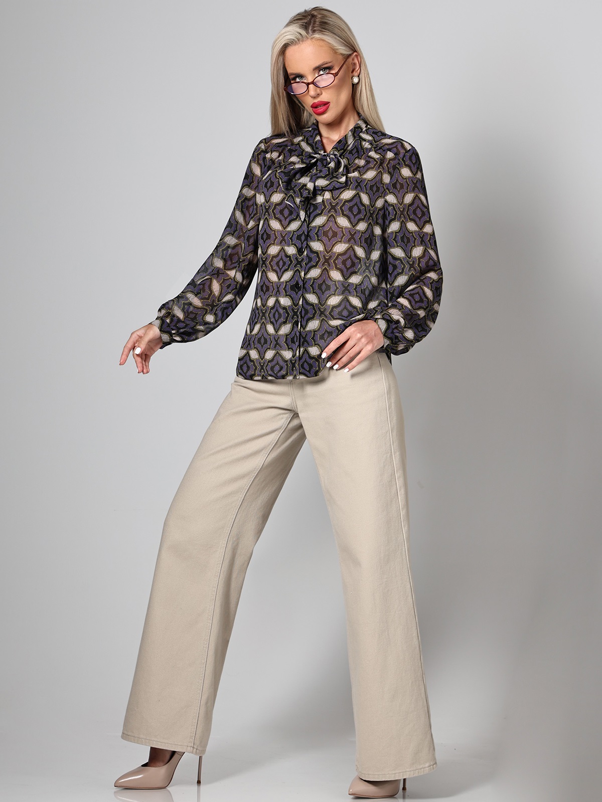 Блузка с воротником-галстуком на любой случай Констанция, премиум SelenaSonata(фото5)