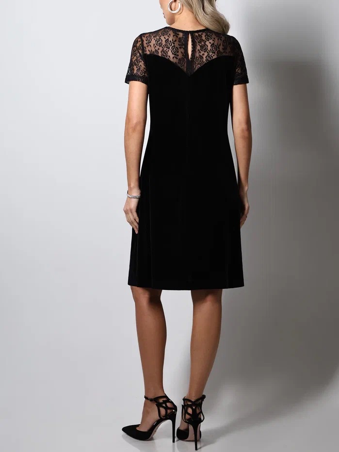 Платье чёрное бархатное коктейльное с коротким рукавом Сияющая красота, роуз SelenaSonata(фото5)
