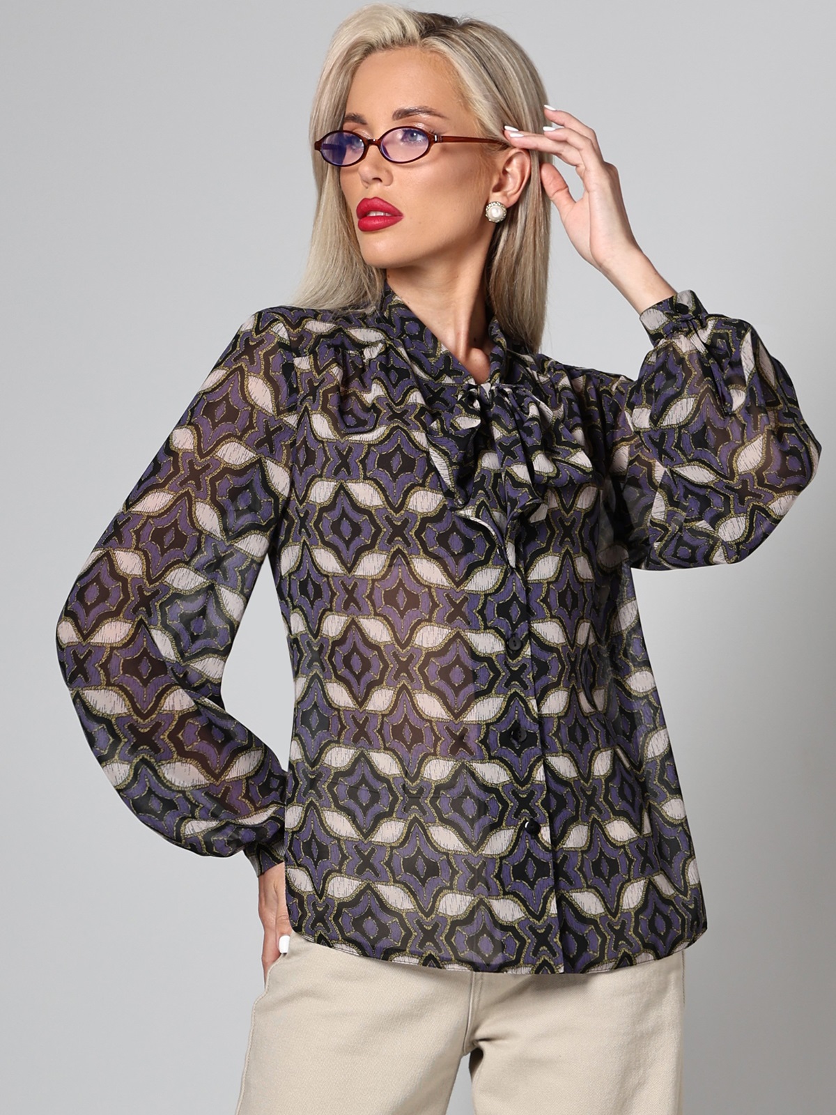 Блузка с воротником-галстуком на любой случай Констанция, премиум SelenaSonata(фото8)