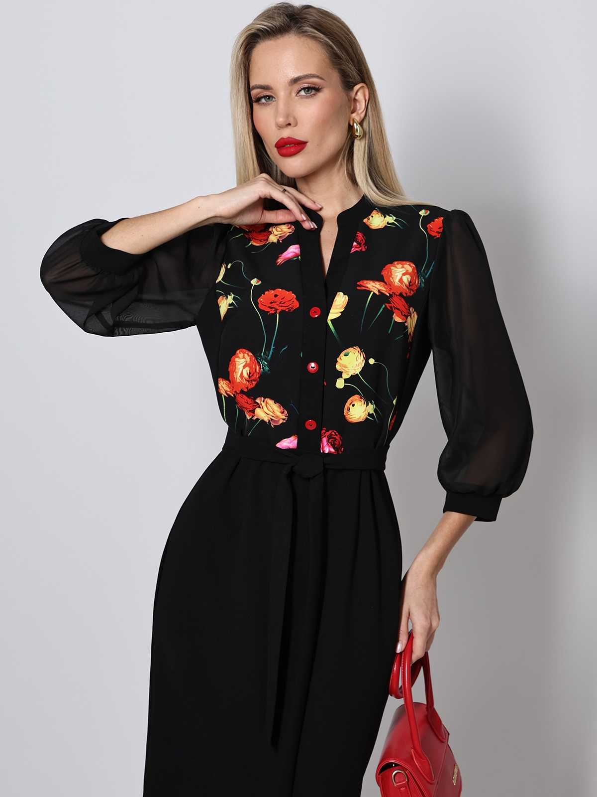 Платье трикотажное чёрное с поясом Потрясающе красива, нью SelenaSonata(фото7)