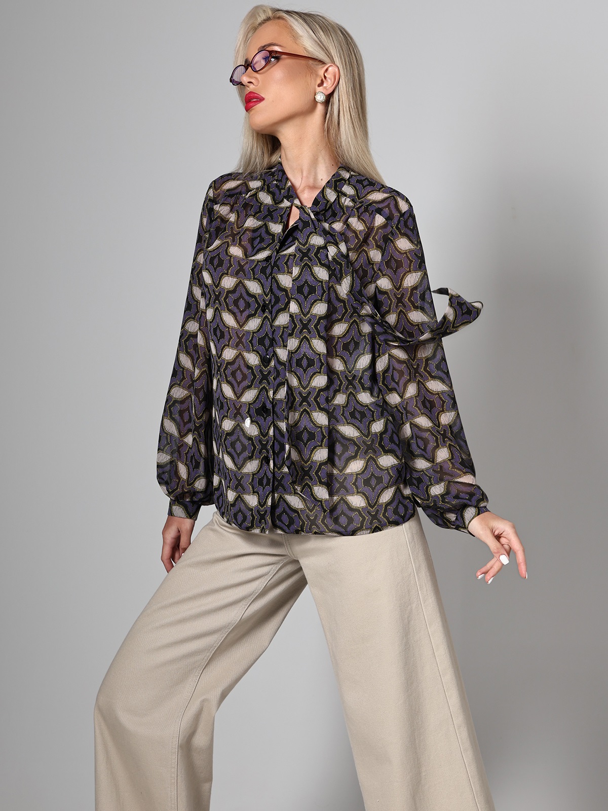 Блузка с воротником-галстуком на любой случай Констанция, премиум SelenaSonata(фото9)