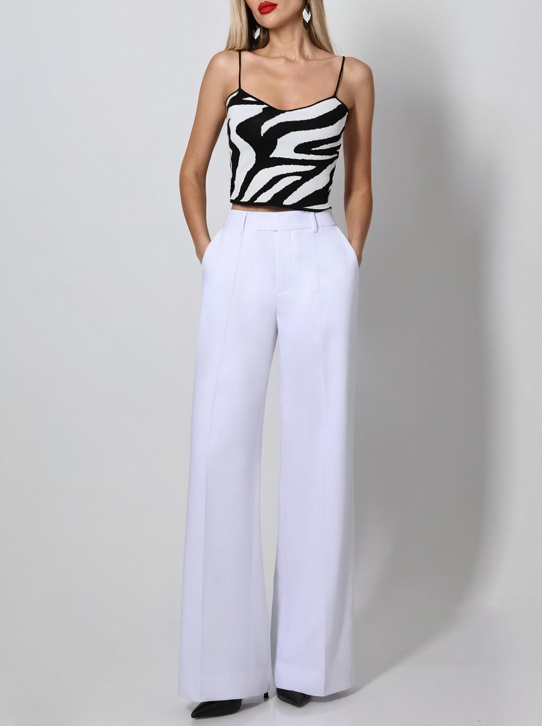 Брюки-палаццо чёрные с карманами Широкие возможности, вайт SelenaSonata(фото7)