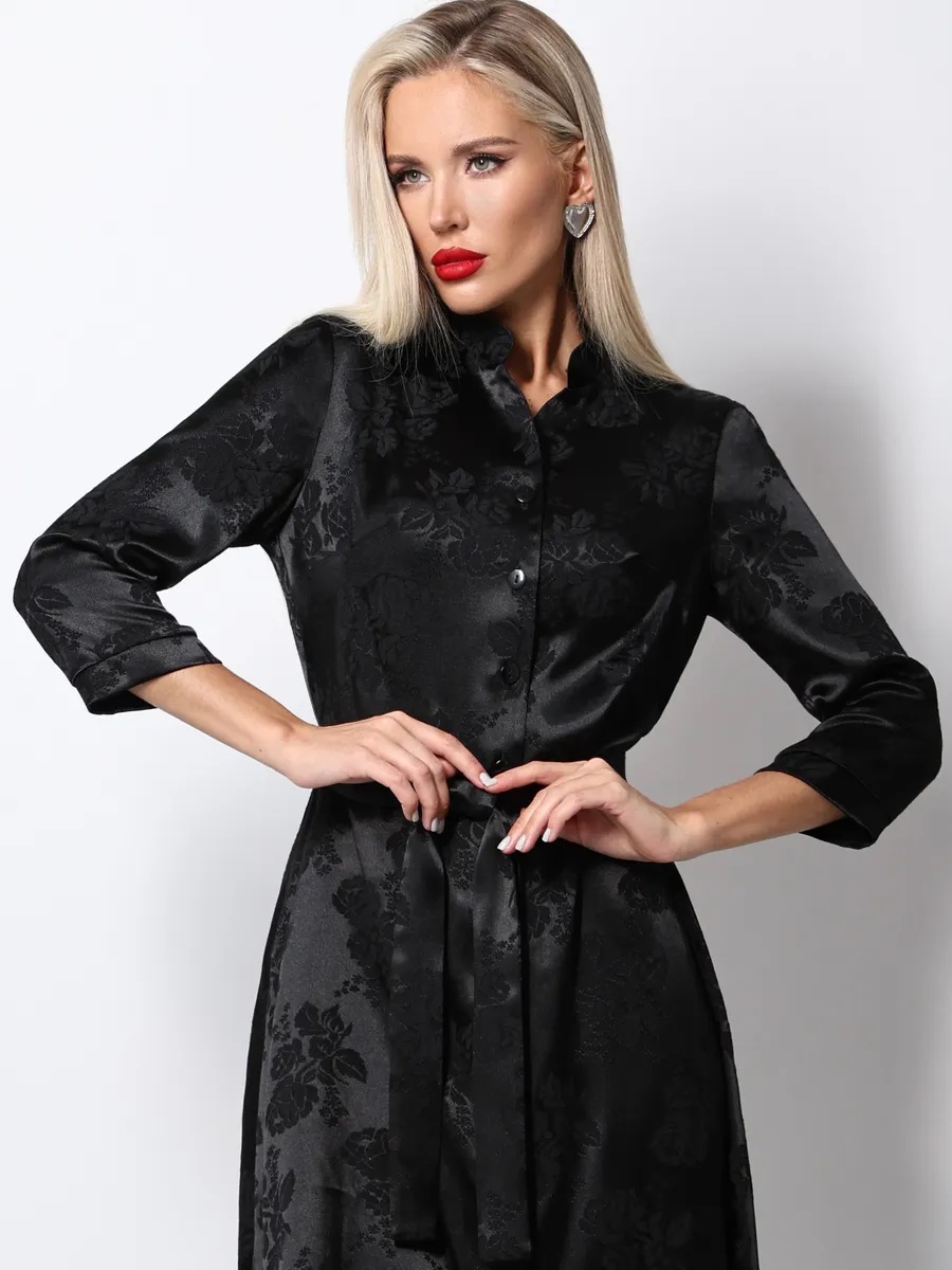Чёрное атласное платье-рубашка Завораживающая красота, роуз SelenaSonata(фото4)