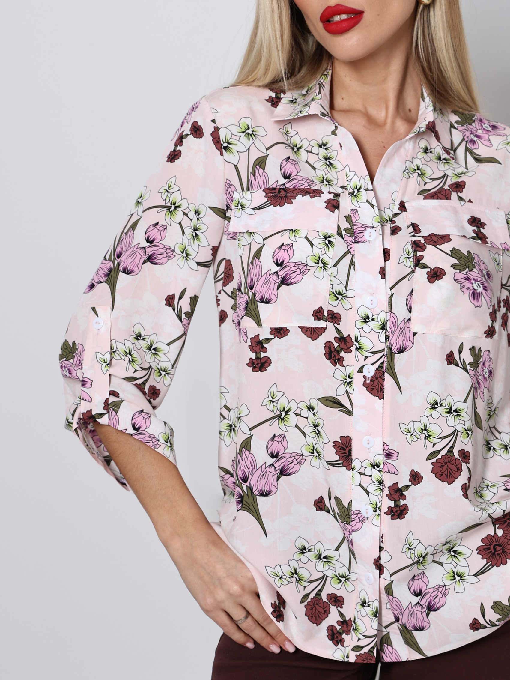 Блузка летняя на пуговицах с карманами и вискозы Верона, принт SelenaSonata(фото7)