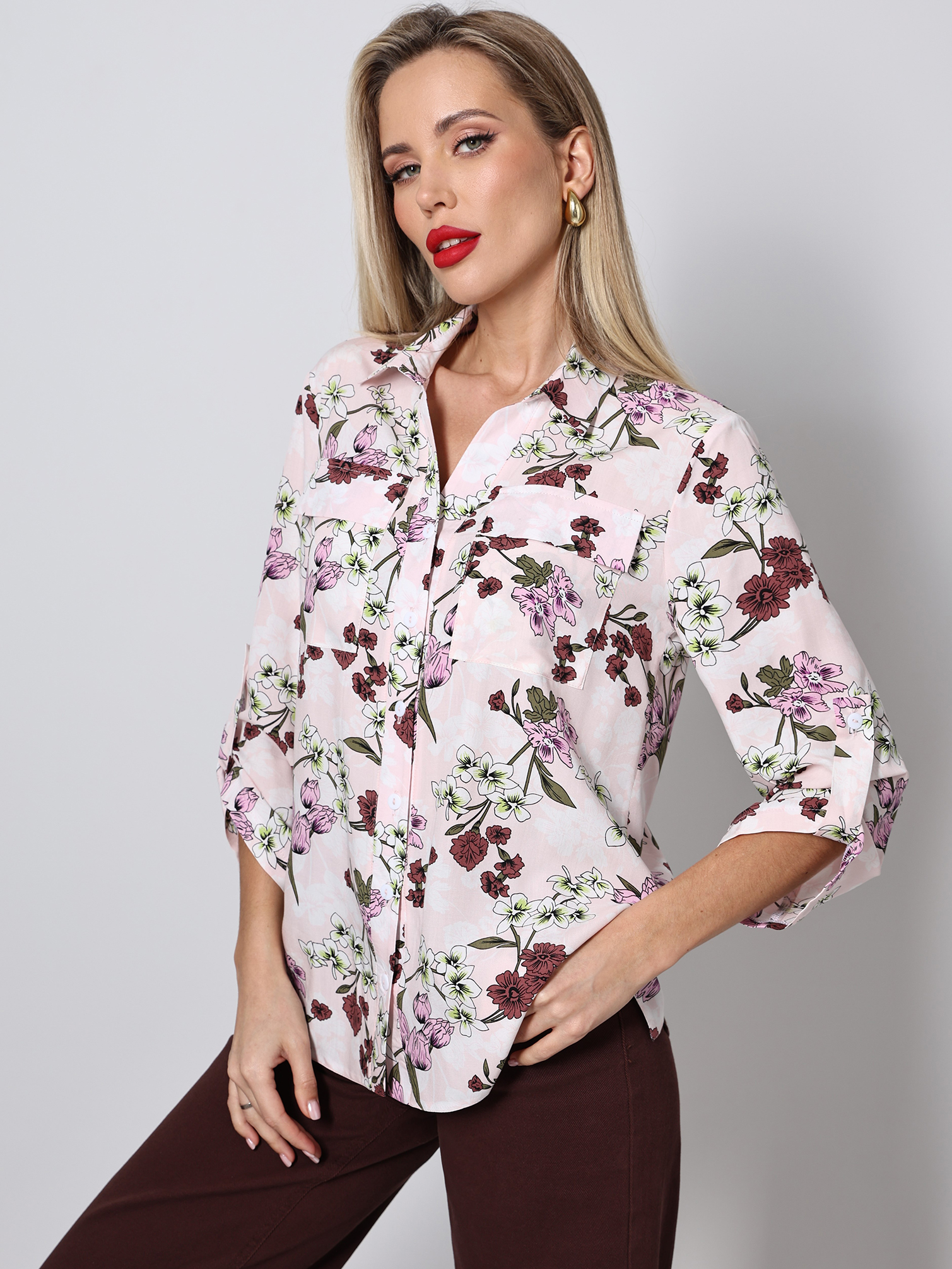 Блузка летняя на пуговицах с карманами и вискозы Верона, принт SelenaSonata(фото8)