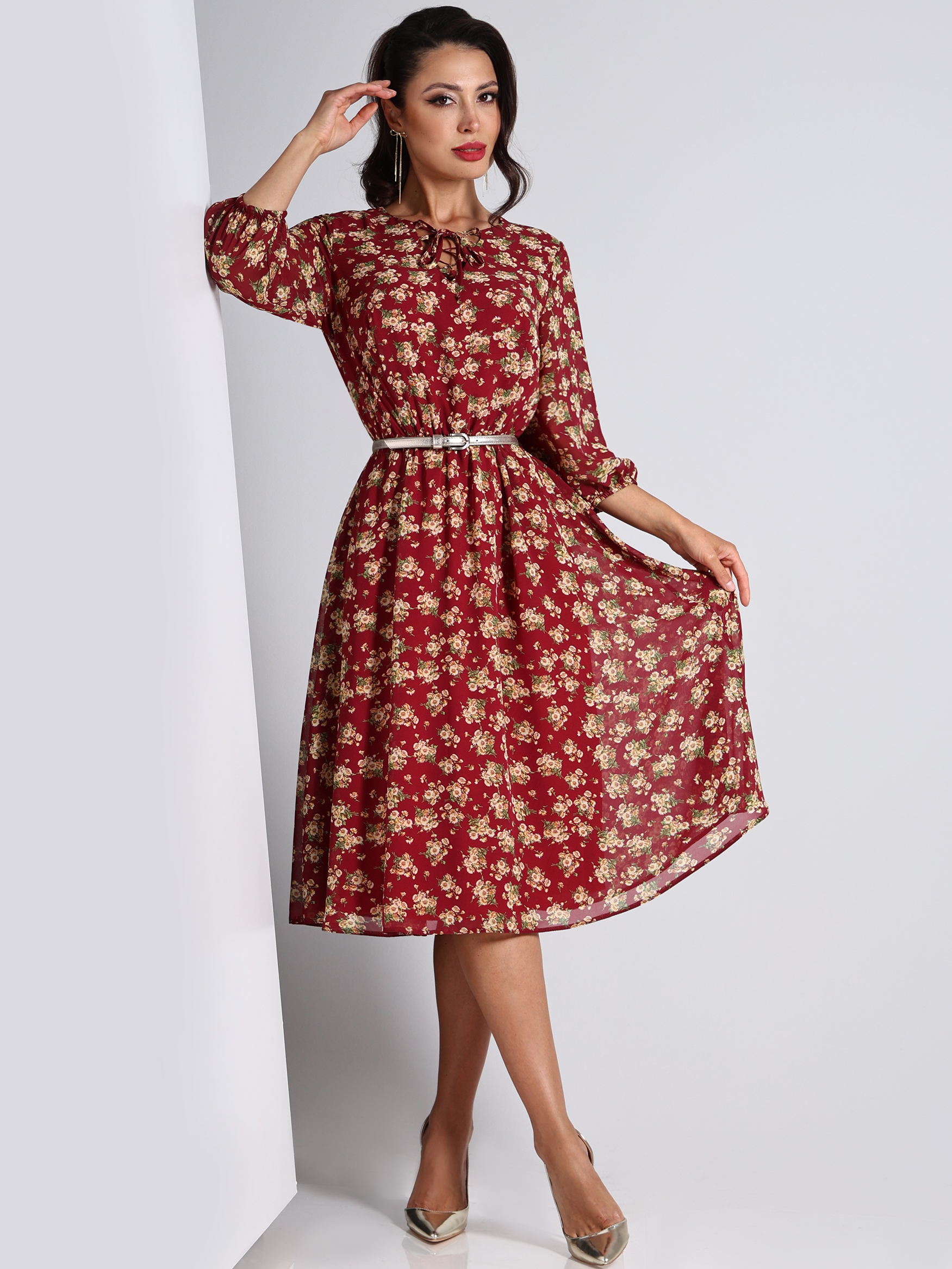 Платье воздушное шифоновое красное Девушка мечты, акцент SelenaSonata(фото3)