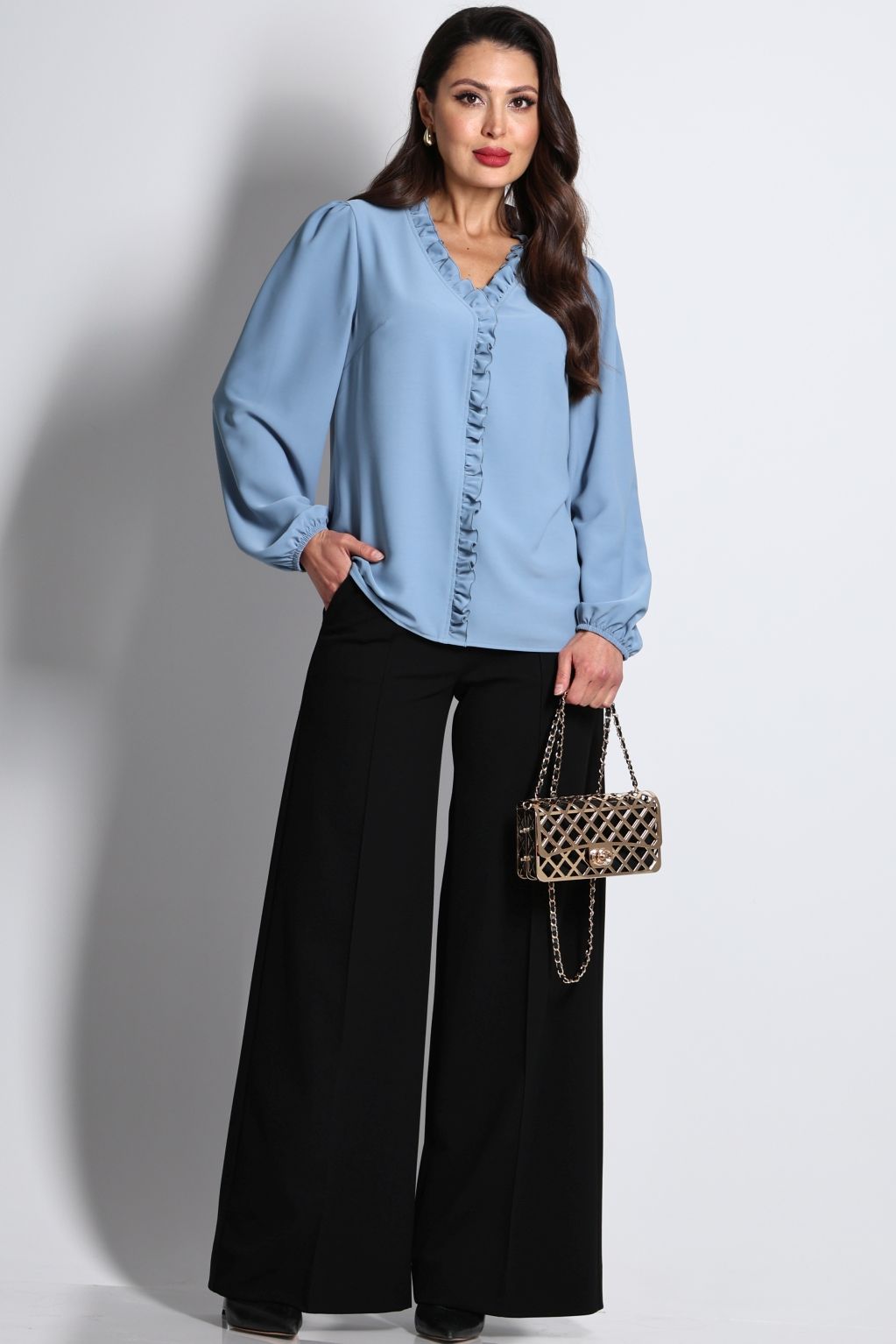 Блузка тёмно-голубая с длинными рукавами DStrend(фото2)