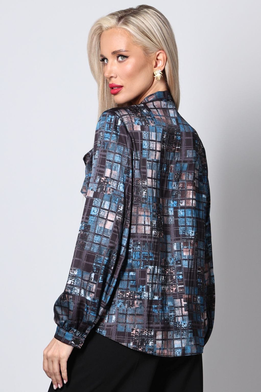 Блузка бирюзово-синяя с воротником-галстуком DStrend(фото6)