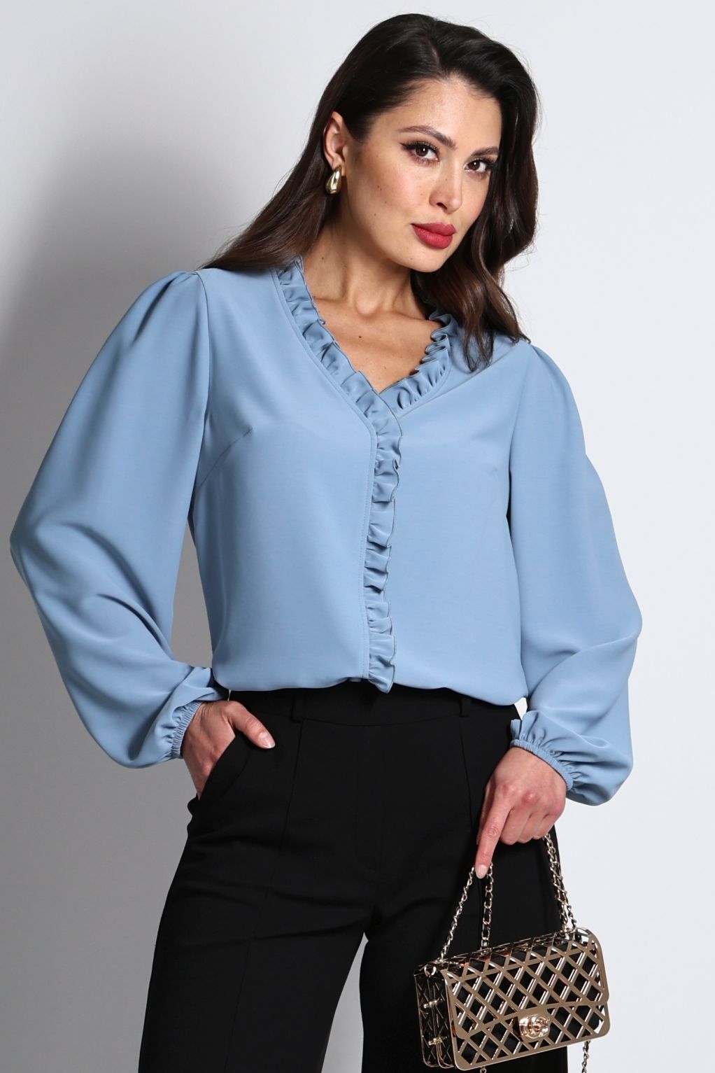 Блузка тёмно-голубая с длинными рукавами DStrend(фото5)