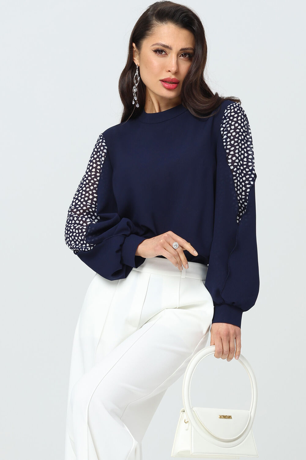 Блузка тёмно-синяя с длинными рукавами Мари, найт SelenaSonata(фото3)