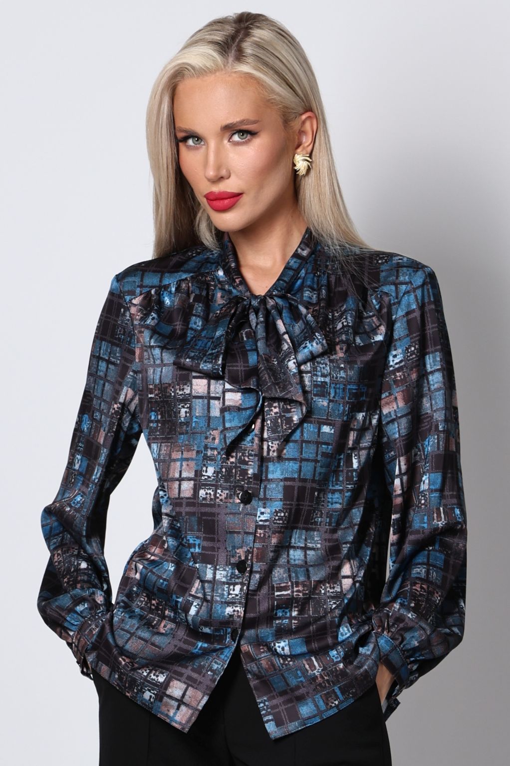 Блузка бирюзово-синяя с воротником-галстуком DStrend(фото3)