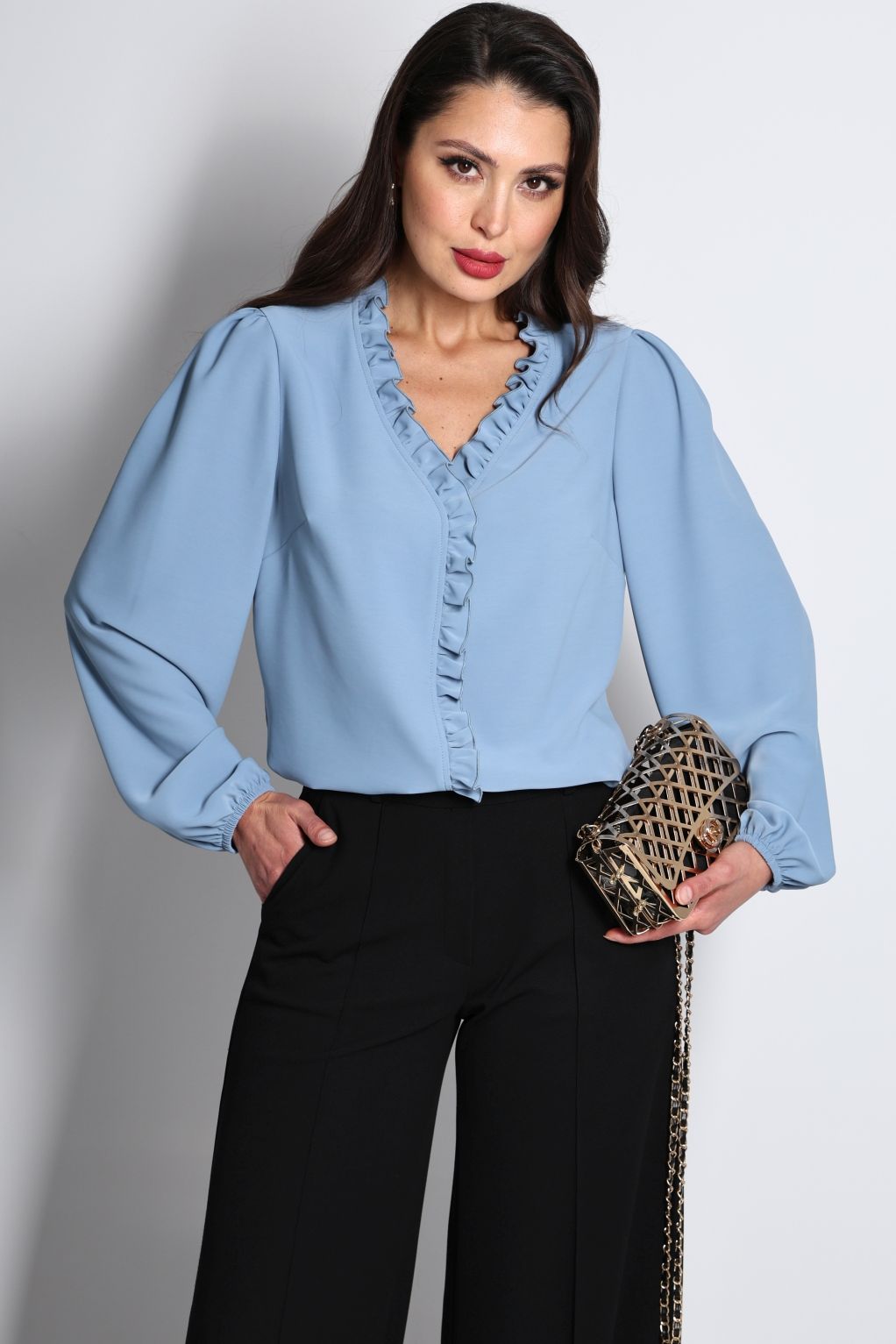 Блузка тёмно-голубая с длинными рукавами DStrend(фото3)