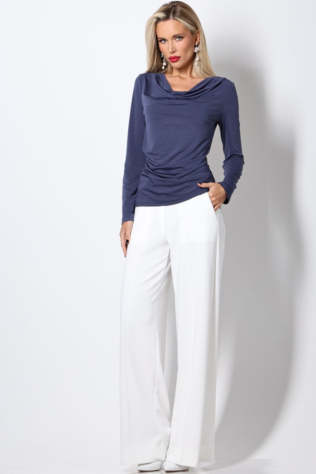 Блузка трикотажная серо-синего цвета DStrend(фото4)