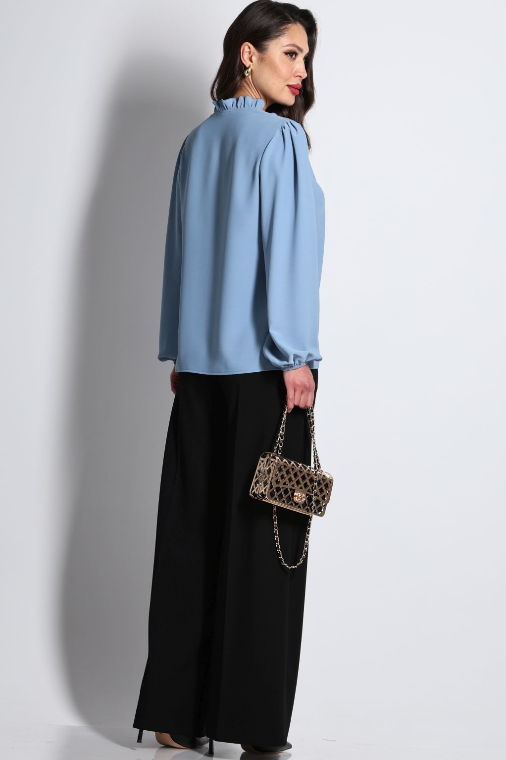 Блузка тёмно-голубая с длинными рукавами DStrend(фото6)