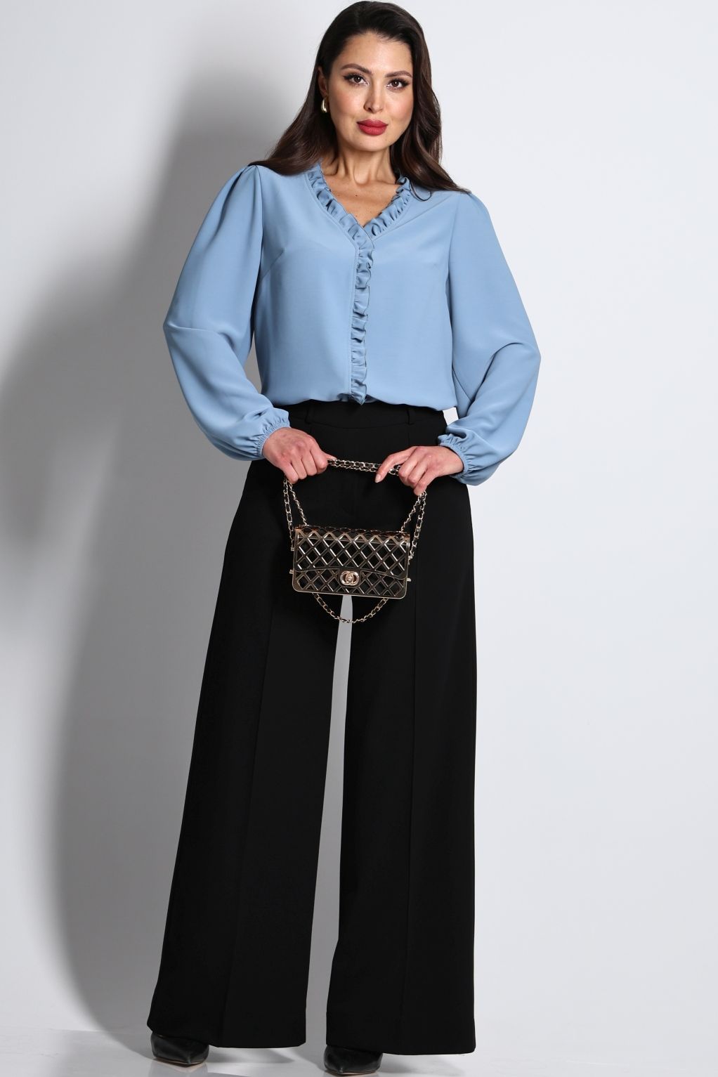 Блузка тёмно-голубая с длинными рукавами DStrend(фото4)