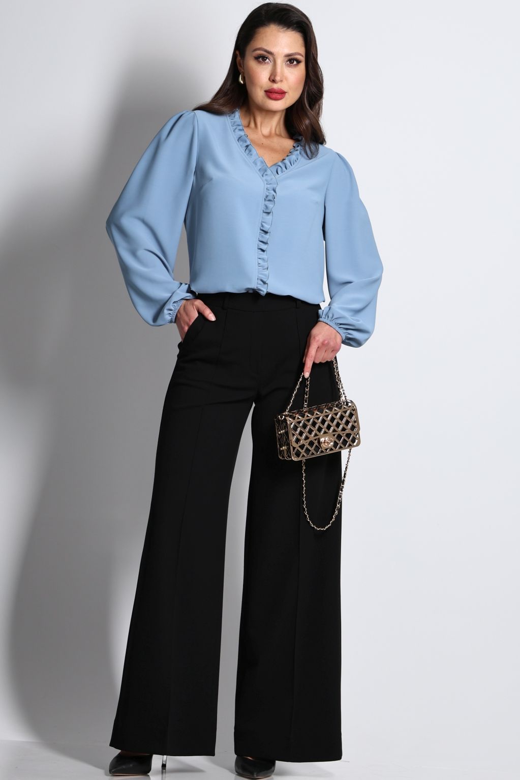 Блузка тёмно-голубая с длинными рукавами DStrend(фото7)