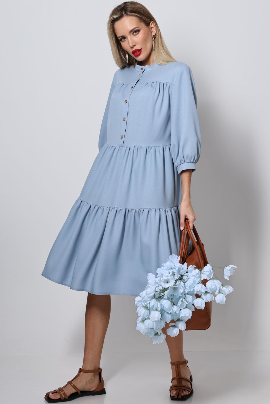 Платье миди голубого цвета DStrend(фото6)