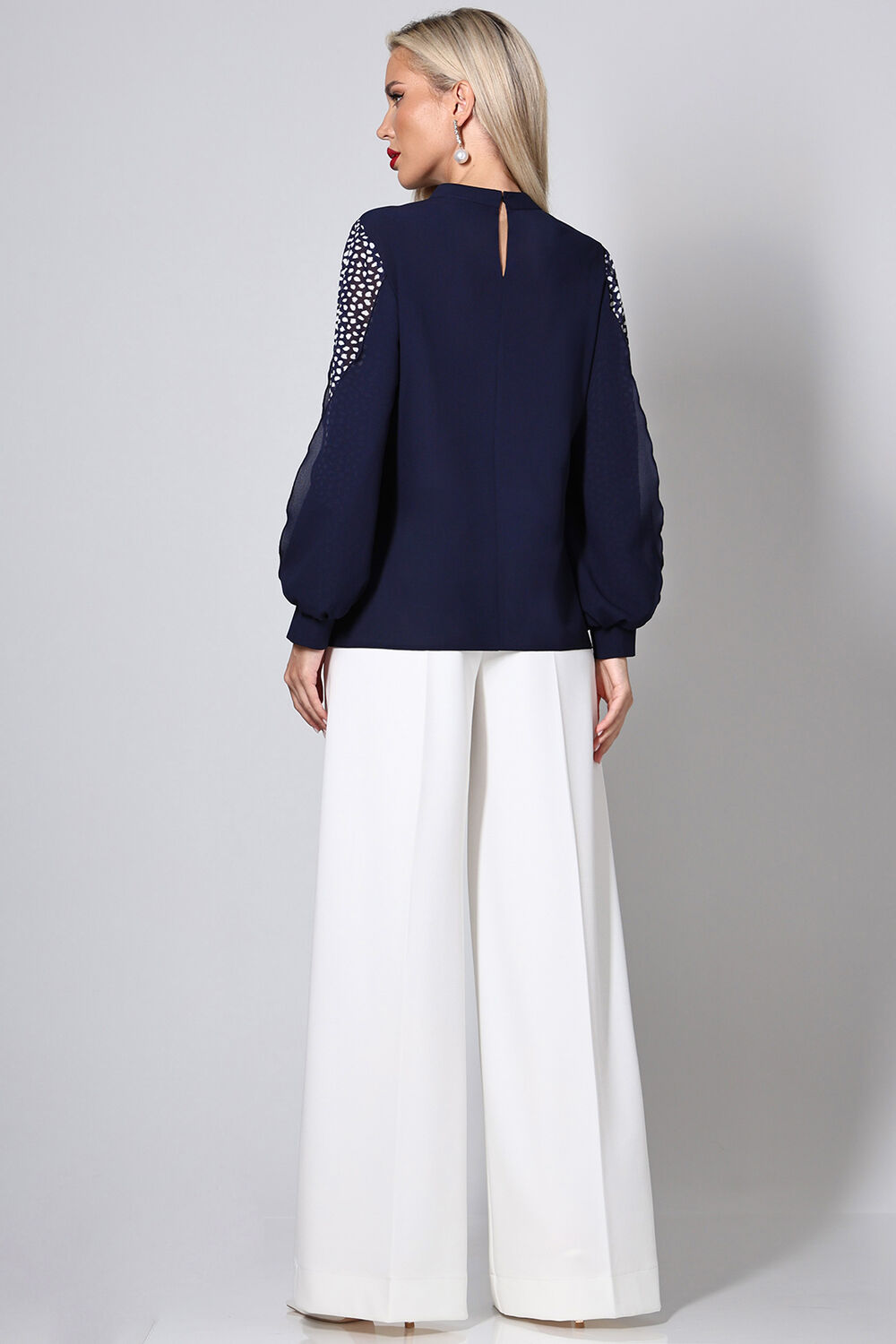 Блузка тёмно-синяя с длинными рукавами Мари, найт SelenaSonata(фото6)