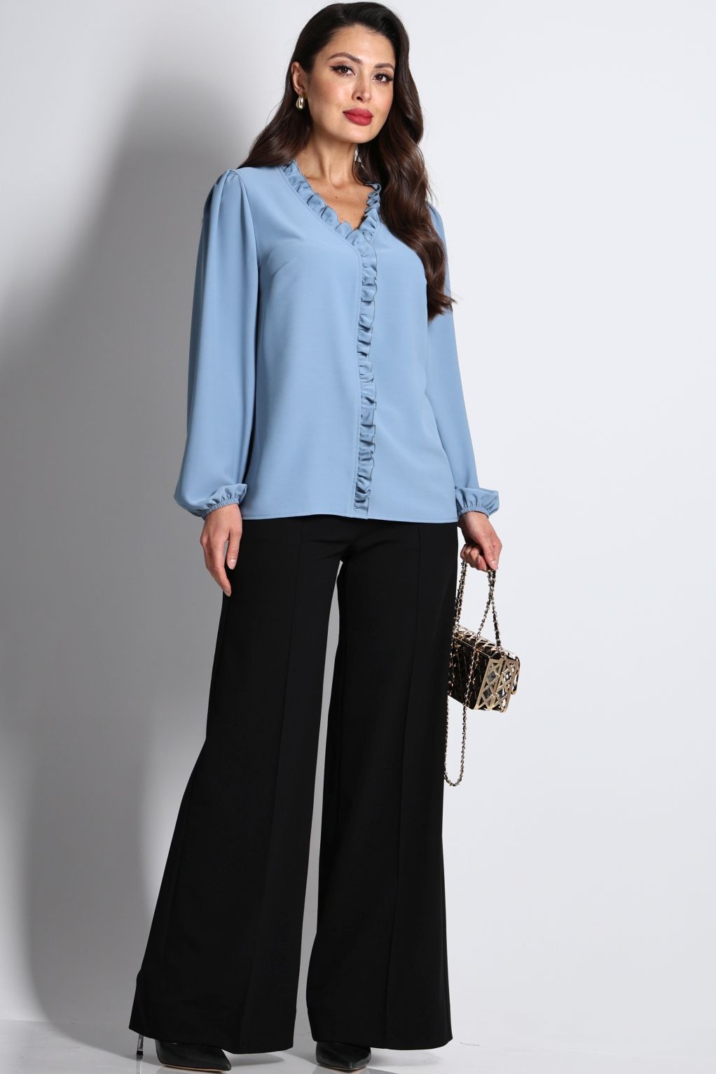 Блузка тёмно-голубая с длинными рукавами DStrend(фото8)