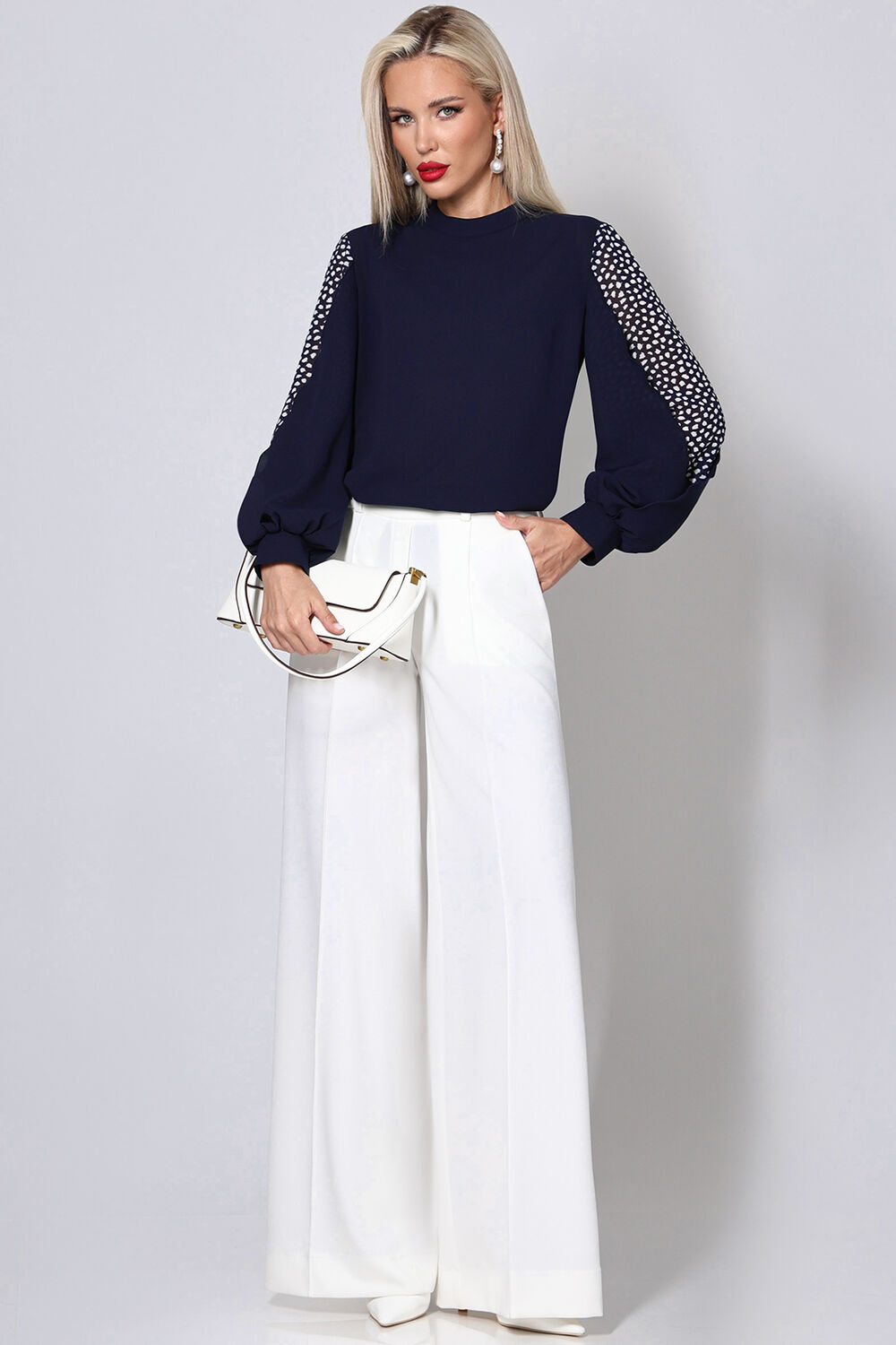 Блузка тёмно-синяя с длинными рукавами Мари, найт SelenaSonata(фото2)