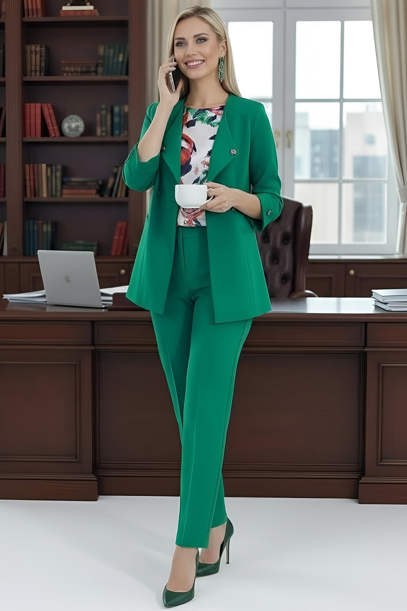 Костюм-тройка зелёный с брюками Планы на перспективу, грин SelenaSonata(фото2)