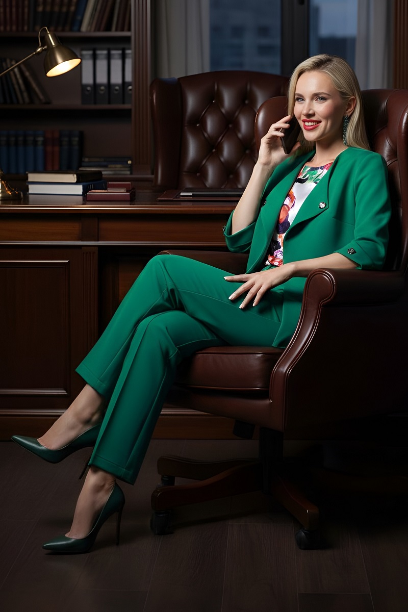 Костюм-тройка зелёный с брюками Планы на перспективу, грин