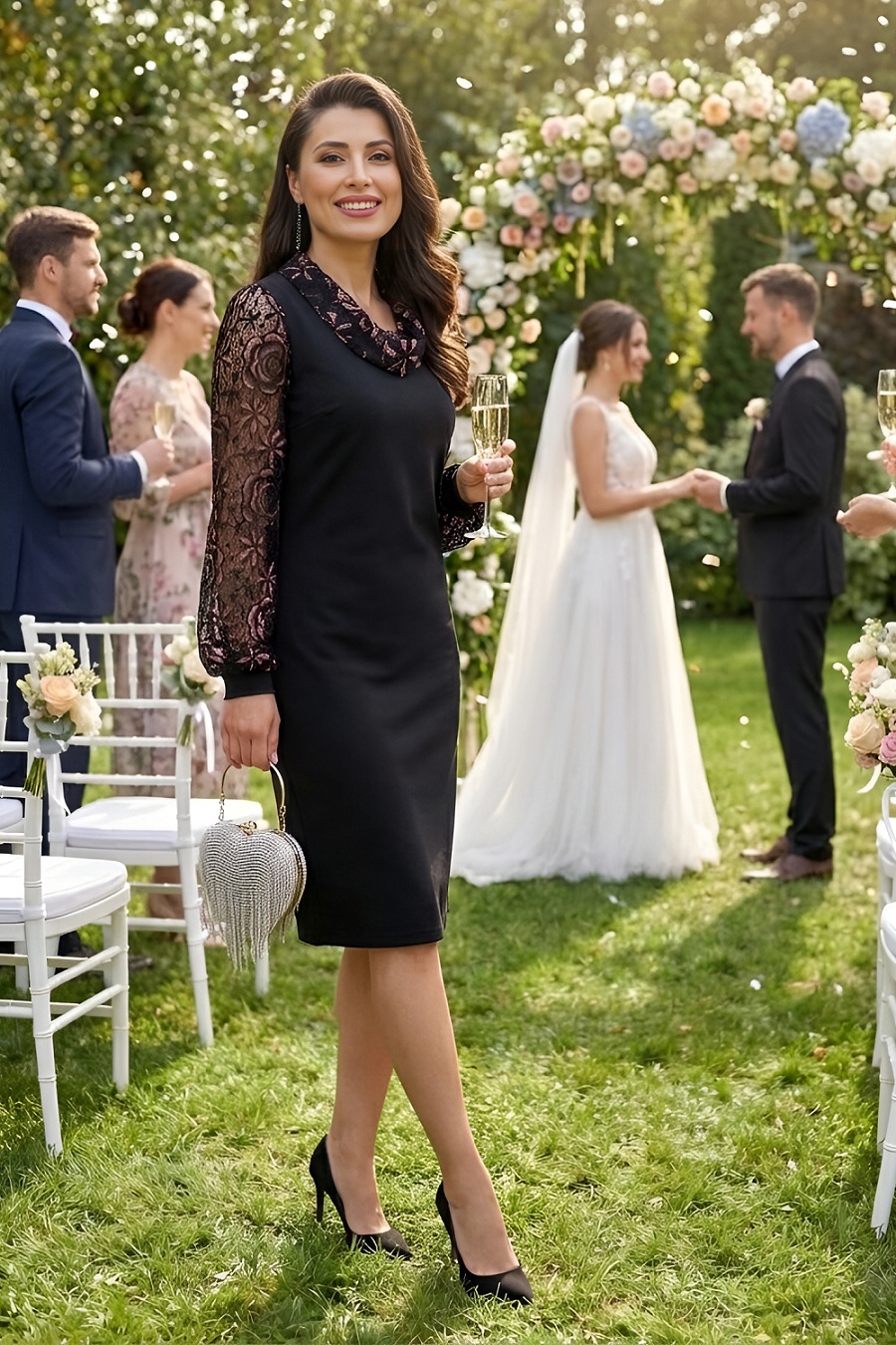 Платье чёрное трикотажное с рукавами из кружева Составляющие успеха, класс SelenaSonata(фото2)