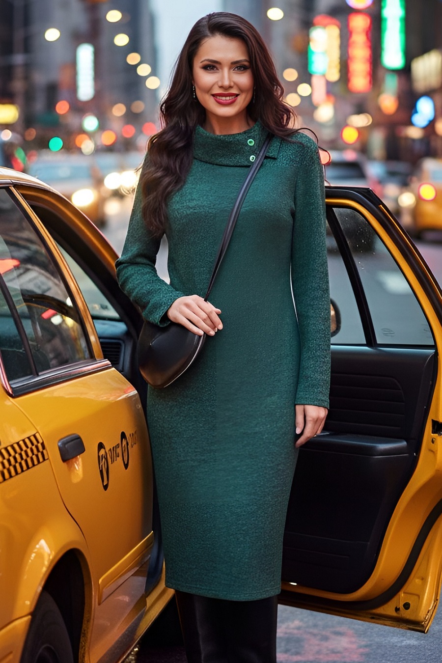 Платье-футляр трикотажное с длинными рукавами Утонченная элегантность, грин