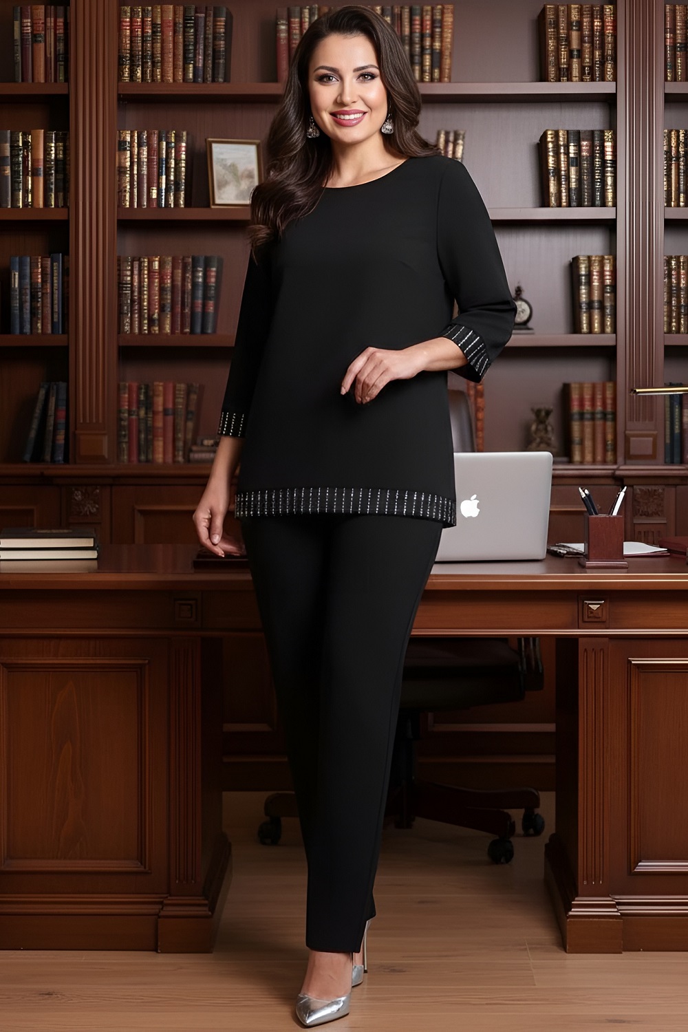 Костюм-двойка чёрный трикотажный с брюками Триумфальный успех, блэк SelenaSonata