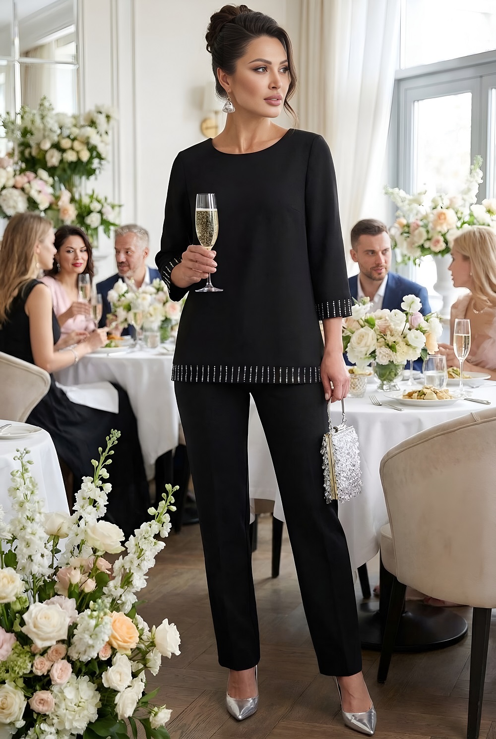 Костюм-двойка чёрный трикотажный с брюками Триумфальный успех, блэк SelenaSonata